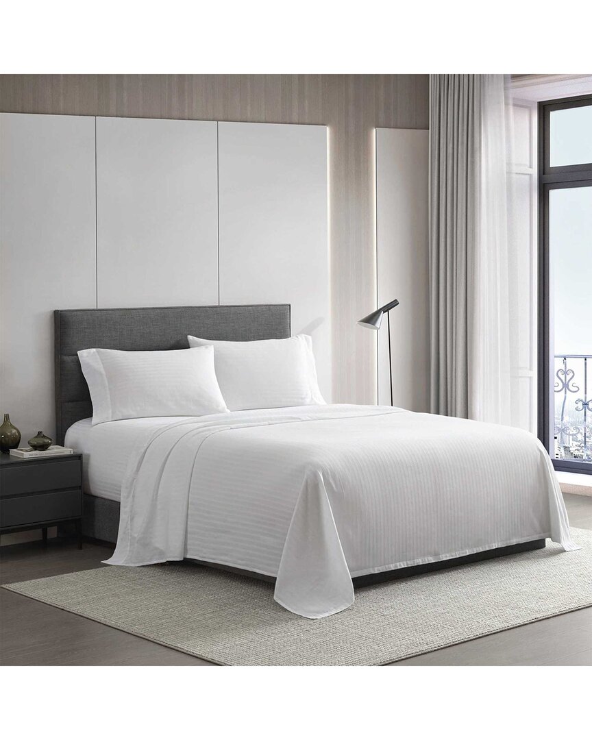 Vera Wang Stripe 100% Cotton Solid Sheet Set - White In White