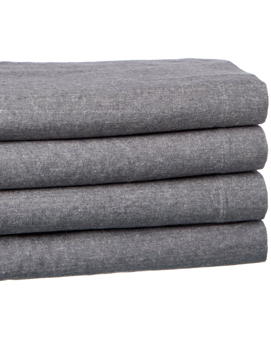 Belle Epoque Chambray Flannel Sheet Set In Grey