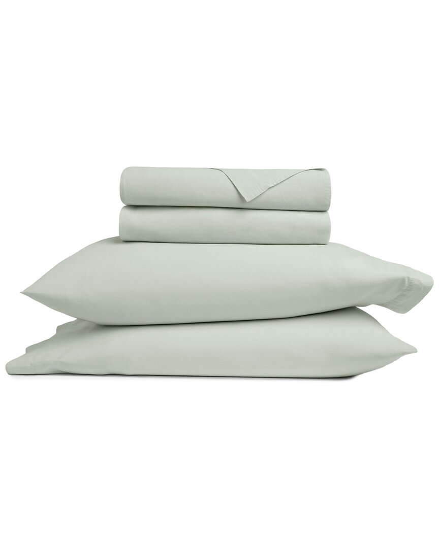 Home Collection Cotton Percale Solid Brushed & Washed Bed Sheet Set In Green