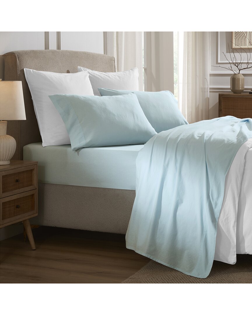 Superior Carmen 100% Cotton Linen Texture Vintage Wash Solid Deep Pocket Percale Sheet Set