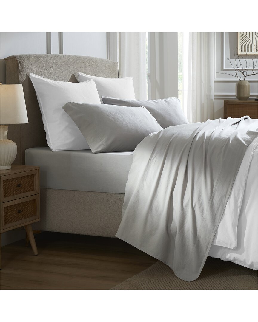 Superior Carmen 100% Cotton Linen Texture Vintage Wash Solid Deep Pocket Percale Sheet Set In Gray