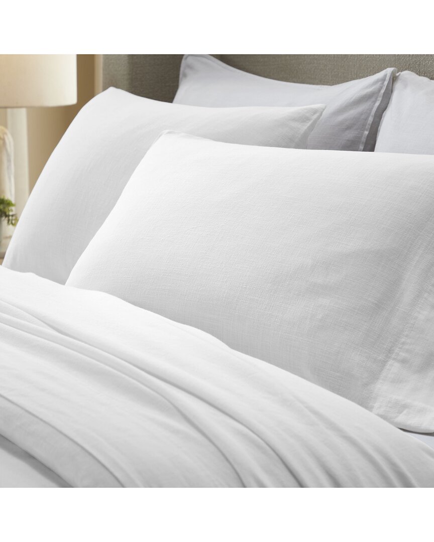 Superior Chloe 100% Cotton Linen Texture Vintage Wash Solid Percale Pillowcase  Set In White