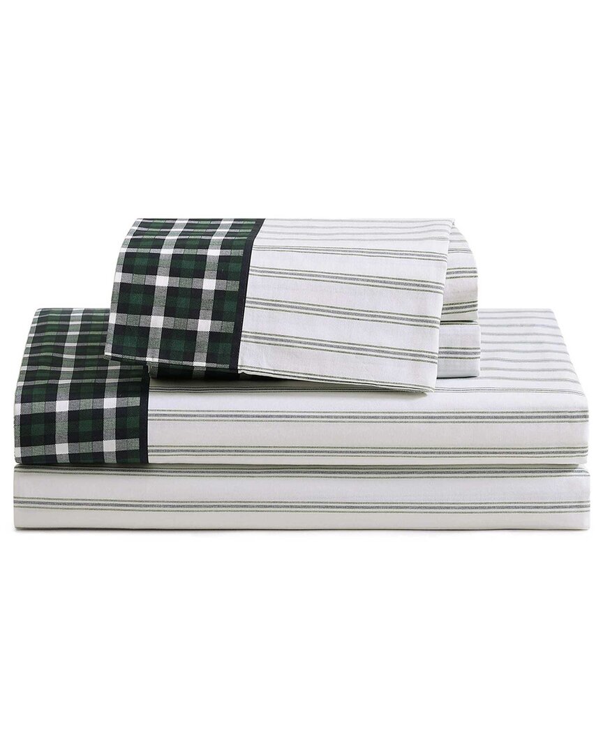 Tommy Hilfiger Cass Park Mix Check Stripe 100% Cotton Percale She In Green