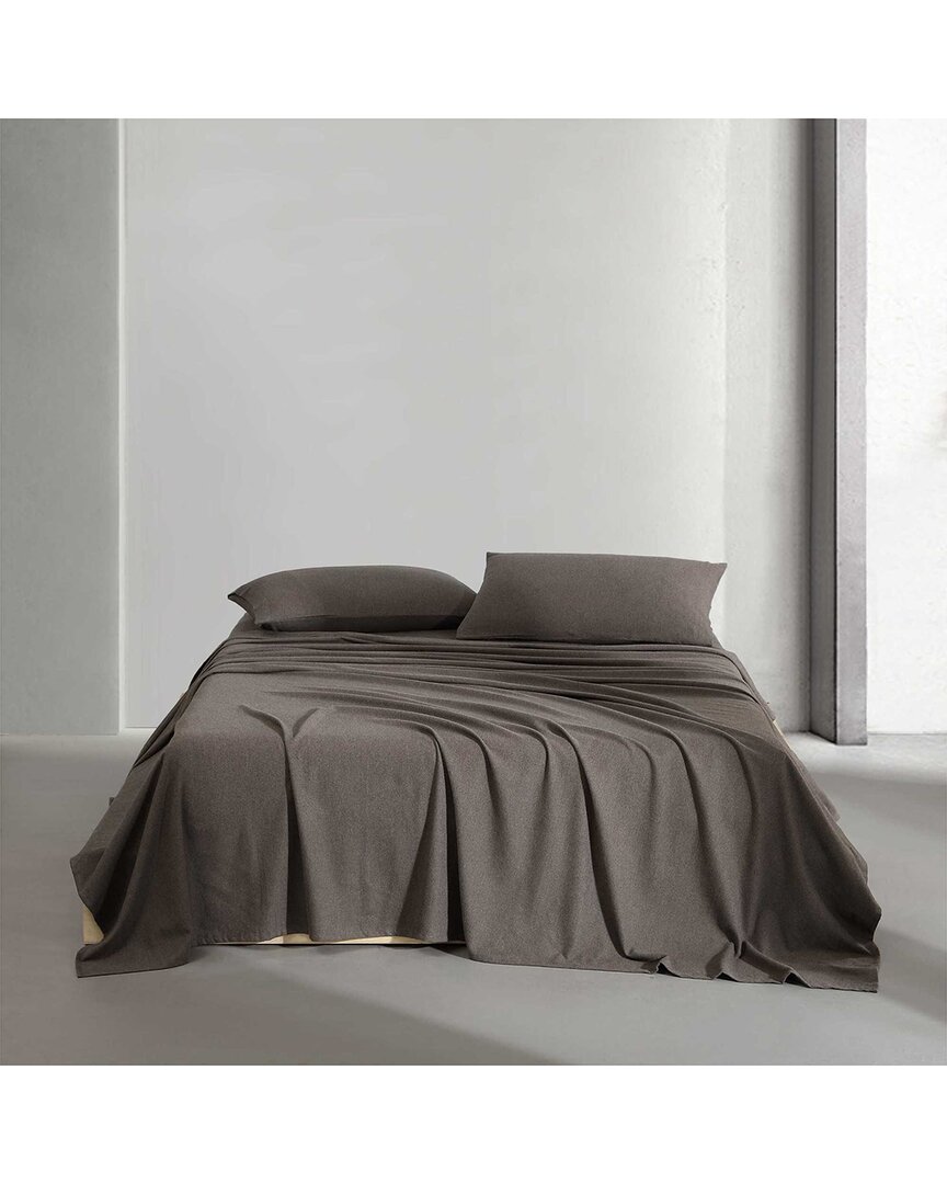 Calvin Klein Melange Flannel Cotton Sheet Set In Brown