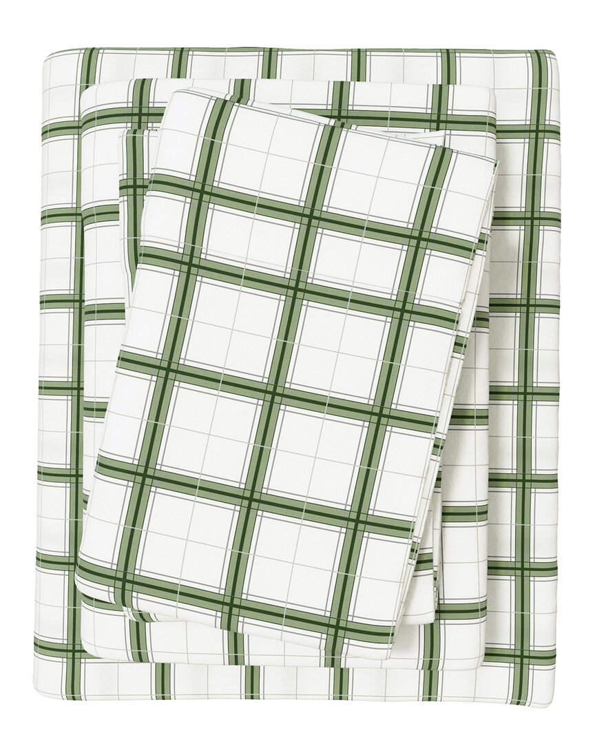 Linery & Co Plaids & Stripes 100% Turkish Cotton Flannel Sheet Set In Green