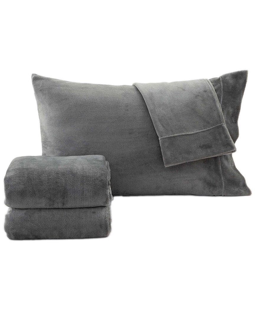 Linery & Co Ultra Soft & Cozy Velvet Plush Fleece Printed Sheet Set In Gray