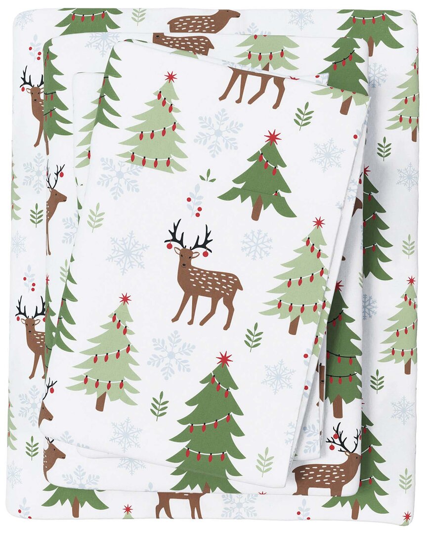 Linery & Co Elevated Holiday 100% Turkish Cotton Flannel Sheet Set In Multi