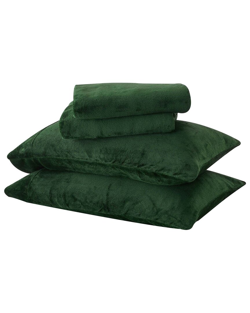 Linery & Co Ultra Soft & Cozy Velvet Plush Fleece Printed Sheet Set In Green
