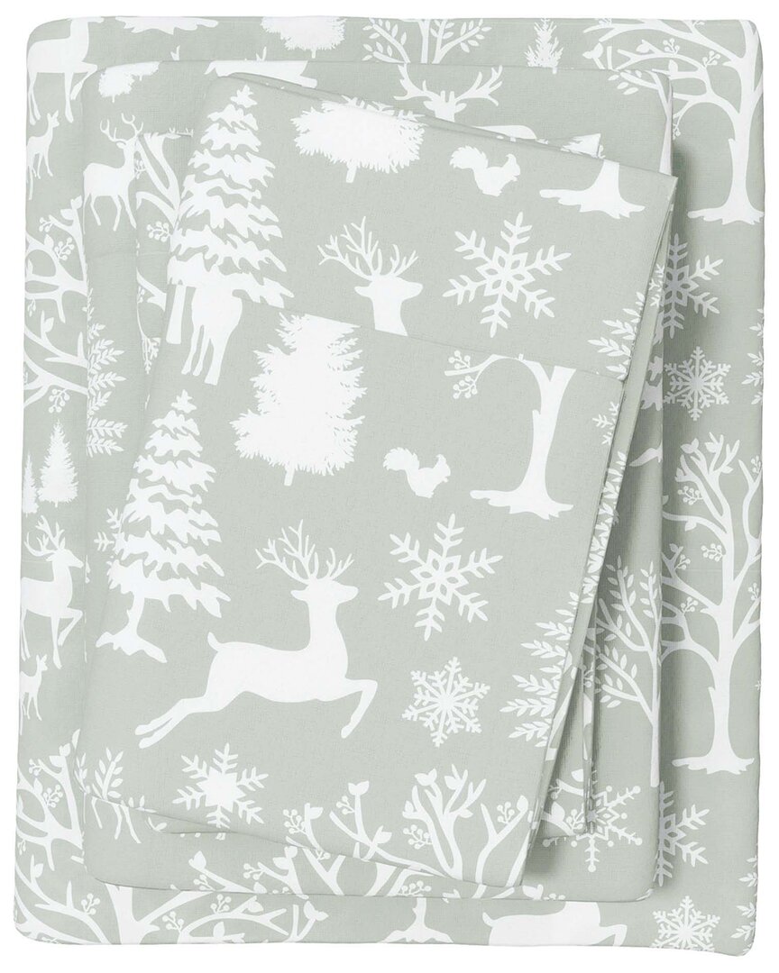 Linery & Co Elevated Lodge 100% Turkish Cotton Flannel Sheet Set In Green