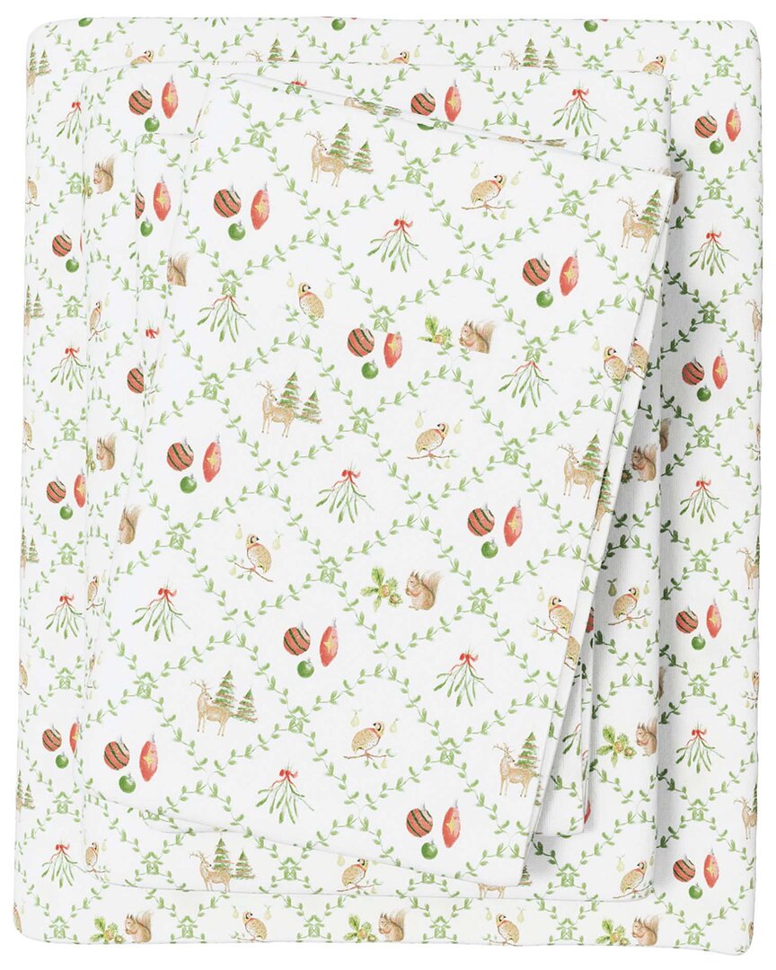 Linery & Co Elevated Holiday 100% Turkish Cotton Flannel Sheet Set In Green