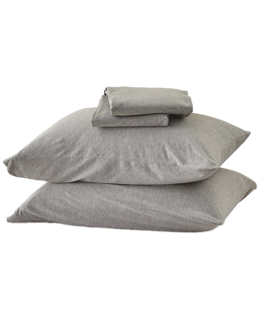Linery & Co Heathered Mélange Cotton Jersey Knit Sheet Set In Gray