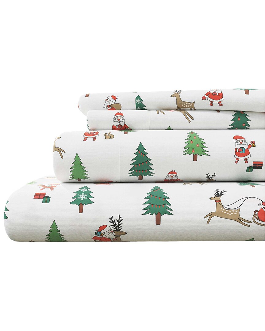 Linery & Co Kids Whimsical Holiday 100% Turkish Cotton Flannel Sheet Set In Multi