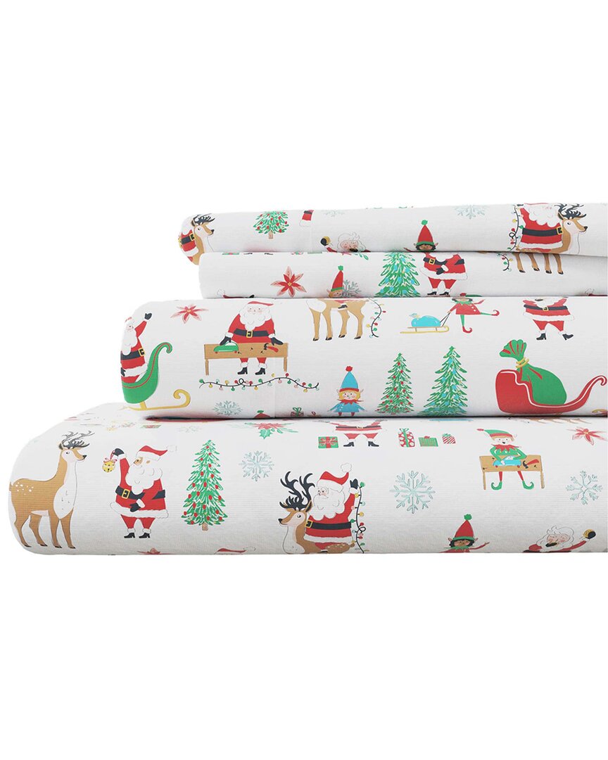 Linery & Co Kids Whimsical Holiday 100% Turkish Cotton Flannel Sheet Set In Multi