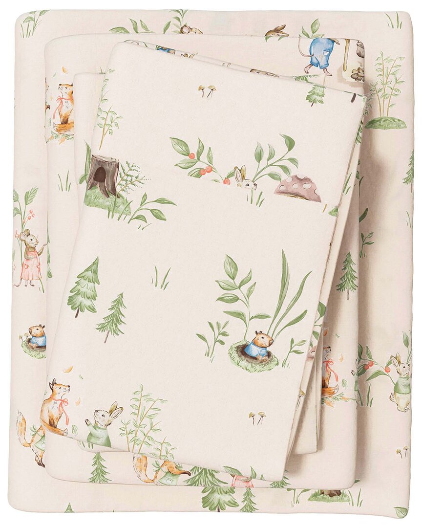 Linery & Co Kids Whimsical Holiday 100% Turkish Cotton Flannel Sheet Set In Neutral