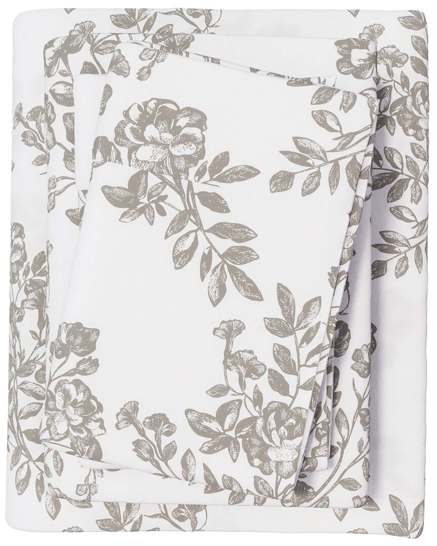 Linery & Co Winter Florals 100% Turkish Cotton Flannel Sheet Set In Gray