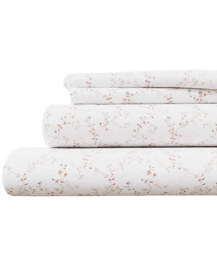 Linery & Co Winter Florals 100% Turkish Cotton Flannel Sheet Set In Neutral