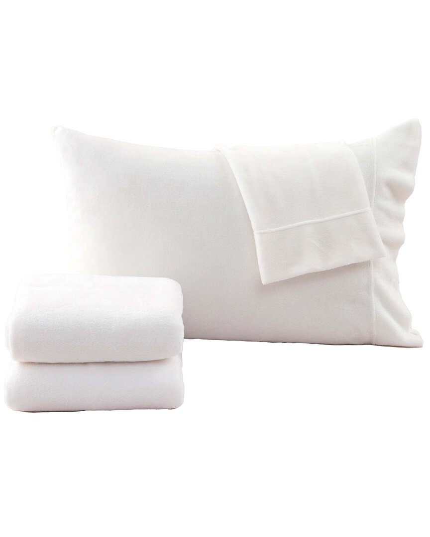 Linery & Co Ultra Soft & Cozy Velvet Plush Fleece Printed Sheet Set In White