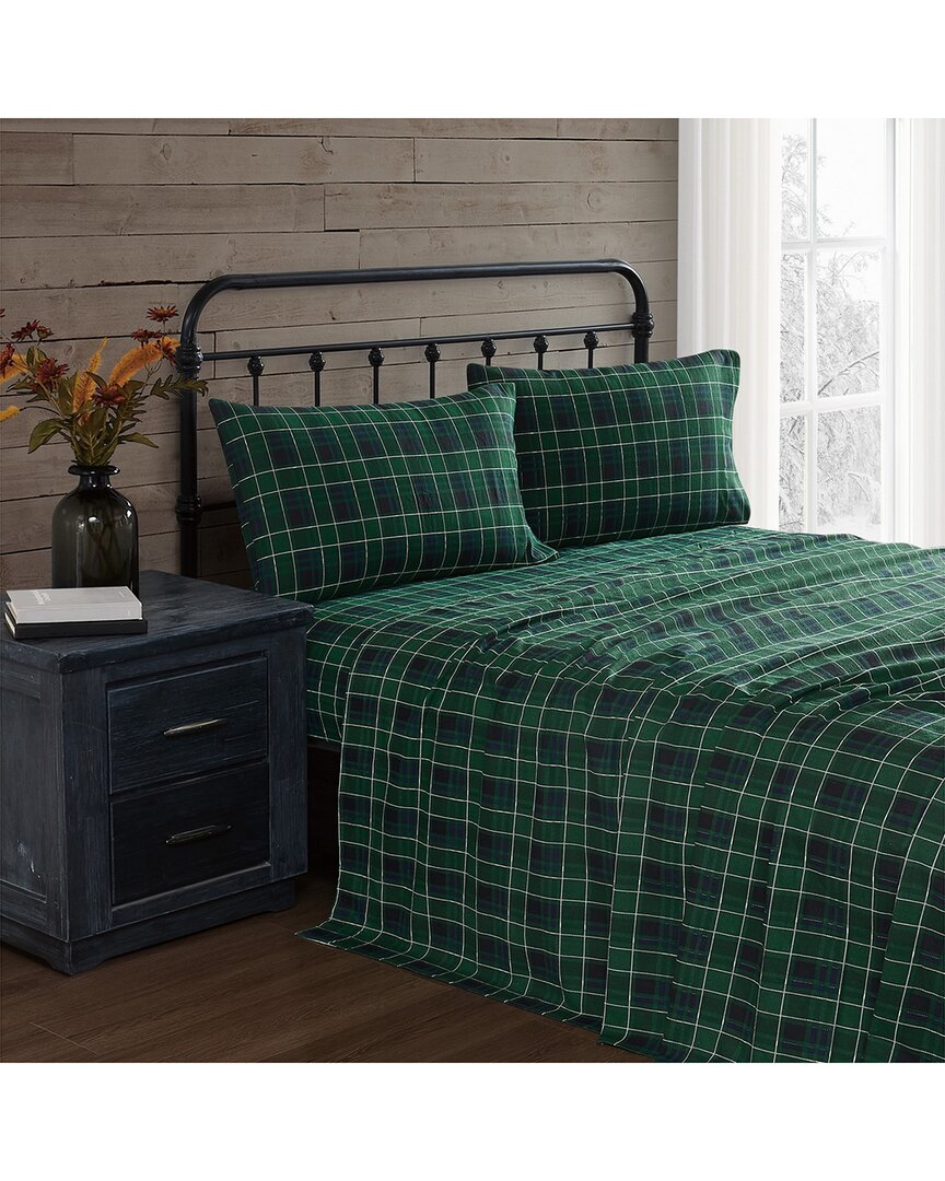 Truly Soft Tartan Plaid Flannel Sheet Set In Green