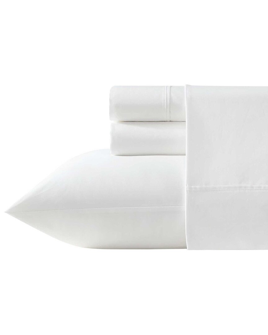 Vera Wang Vw Solid Egyptian Cotton Percale Sheet Set In White