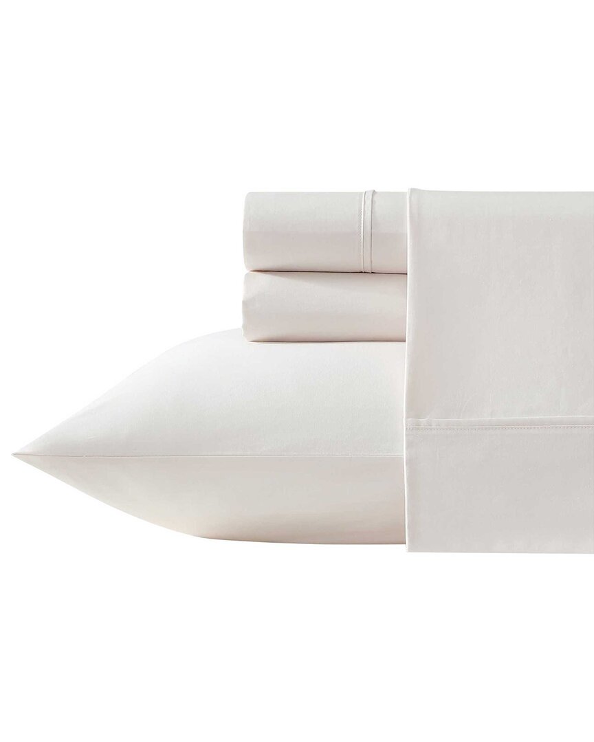 Vera Wang Vw Solid Egyptian Cotton Percale Sheet Set In White