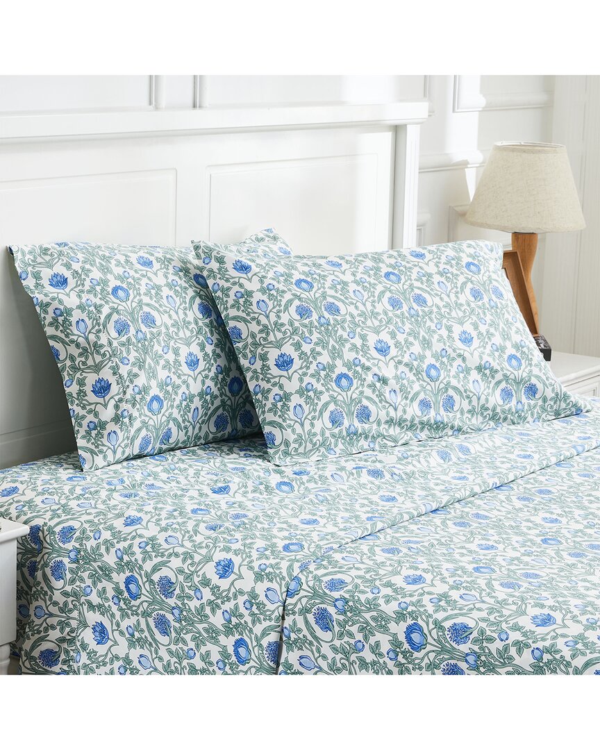 Melange Mélange Home 400 Thread Count Arts & Crafts Floral Pillowcase Set In Blue