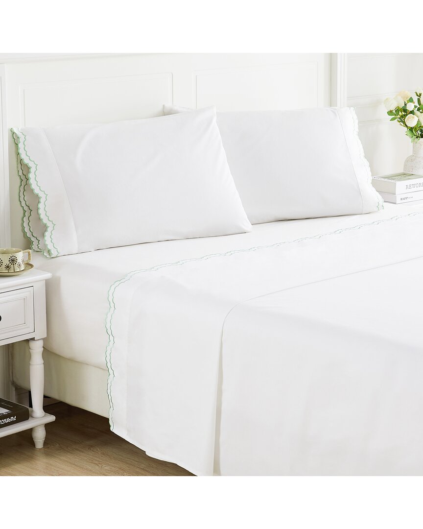 Melange Mélange Home 300 Thread Count Double Scalloped Embroidery Pillowcase Pair In White