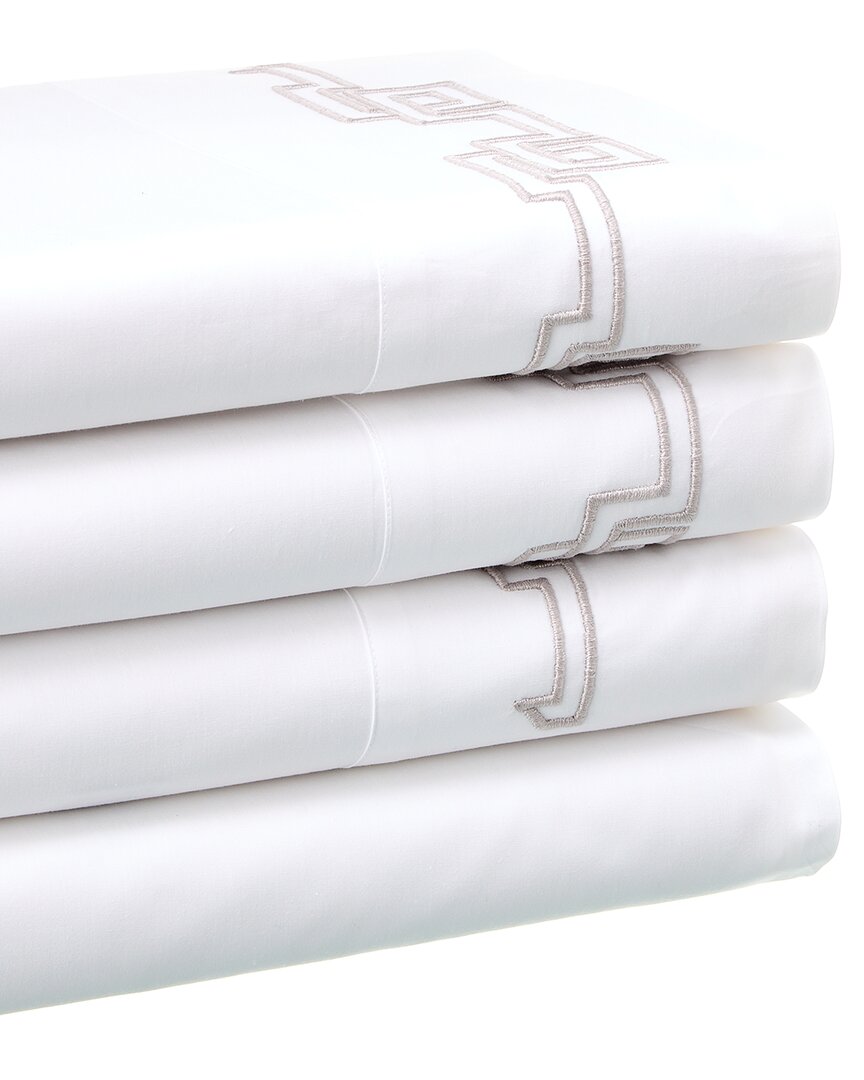 Dea Italian Linens Sinfonia Toscana Greek Embroidered Sheet Set In White