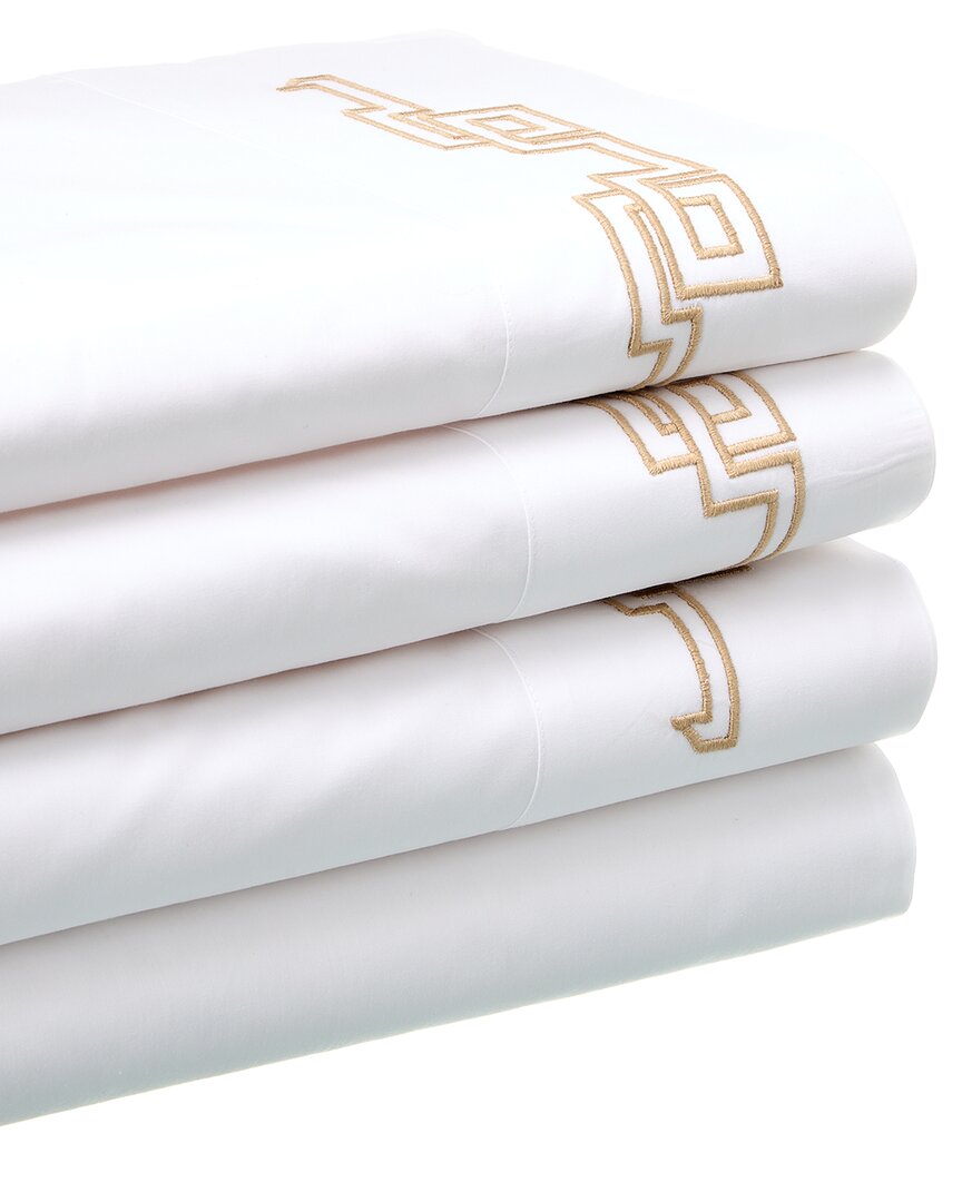 Dea Italian Linens Sinfonia Toscana Greek Embroidered Sheet Set In White