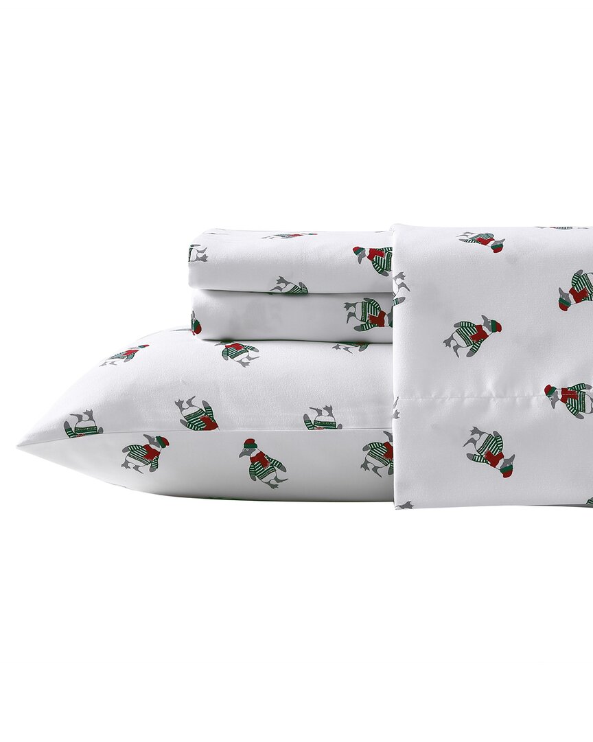 Nautica Penguin Toss Poly Flannel Sheet Set In White