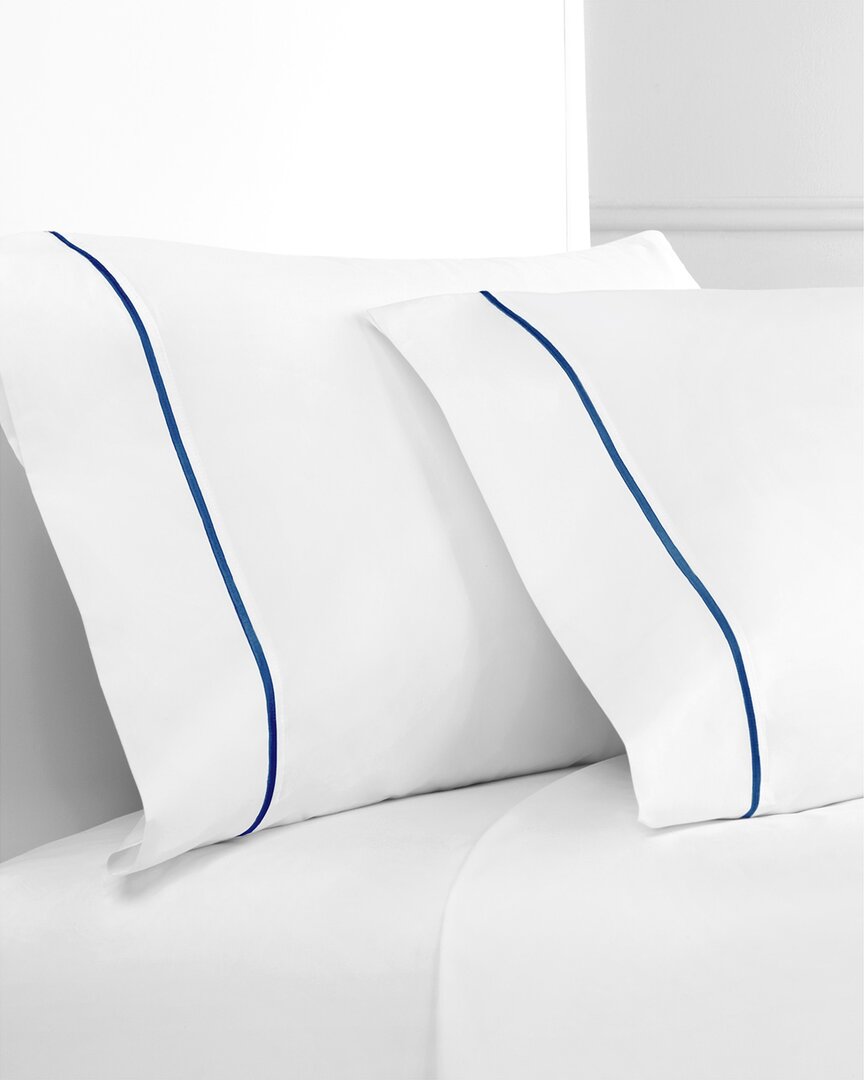 Melange Home Mélange Home 300tc Percale Cotton Single Marrow Embroidered Pillowcases In Blue