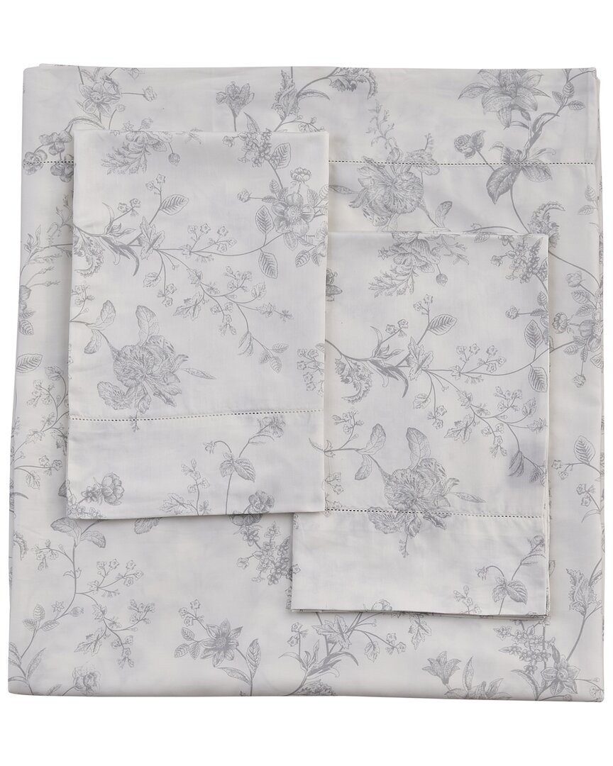 Shop Melange Home Mélange Home 400tc Sateen Cotton Garden Bouquet Hemstitch Sheet Set In Grey