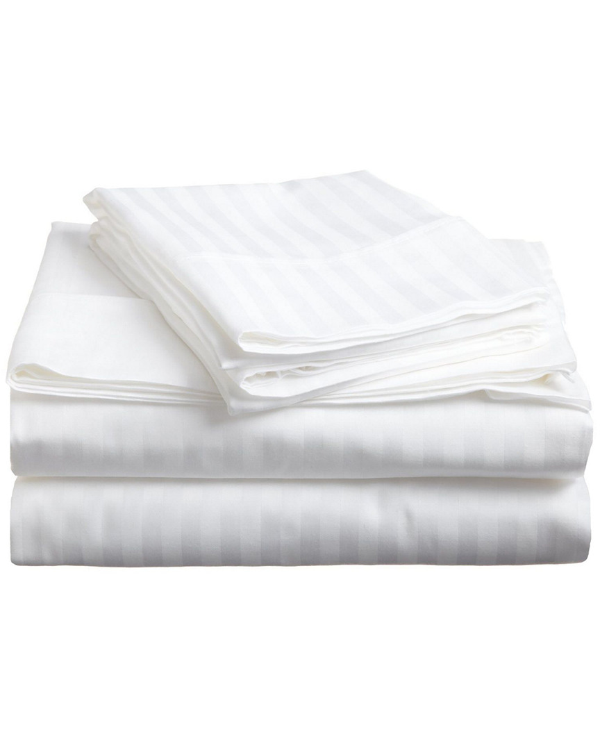 Superior 300 Thread Count Stripe Deep Pocket Sheet Set In White