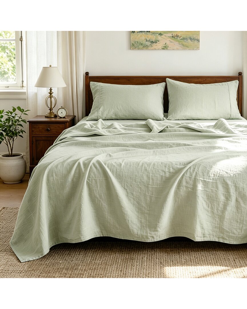 Awesome Home Linen Solid Sheet Set In Green
