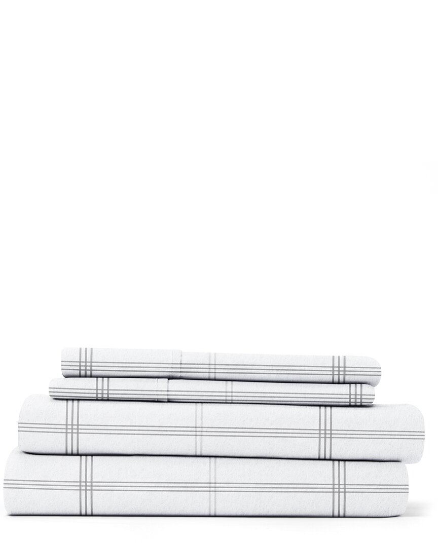 Shop Home Collection Checkered 4pc Flannel Sheet Set In Grey