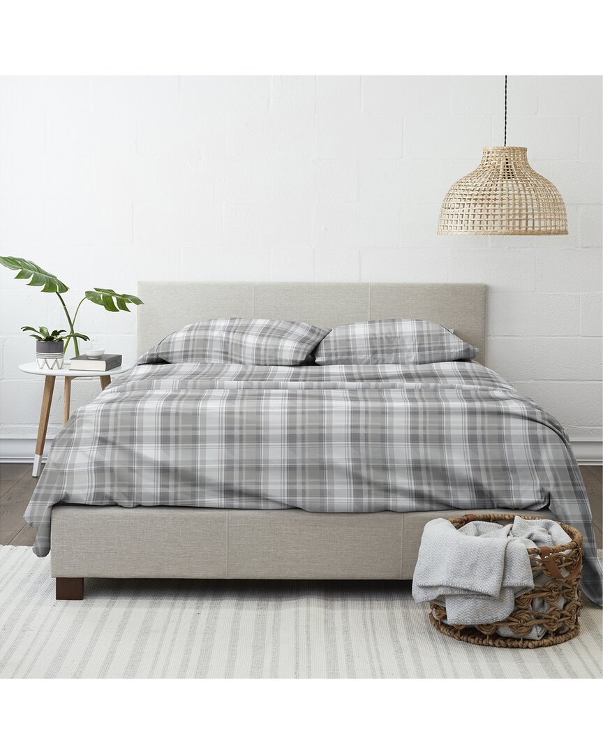 Home Collection Plaid 4pc Flannel Sheet Set In Grey