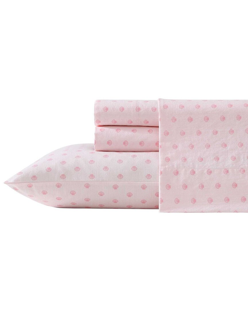 LAURA ASHLEY LAURA ASHLEY 200 THREAD COUNT SCALLOP DOLLOP COTTON PERCALE SHEET SET 