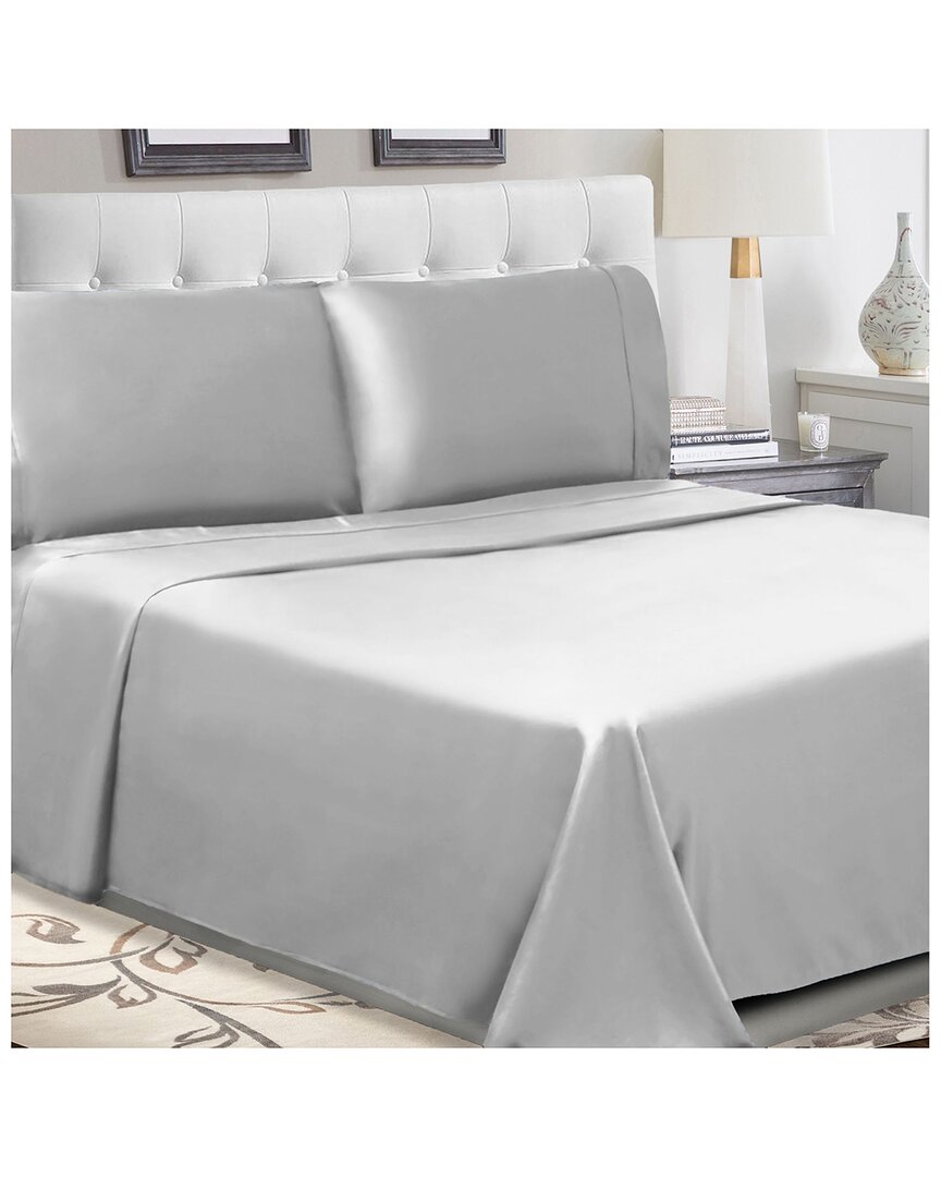 Superior Solid 300 Thread Count Percale Deep Pocket Sheet Set In Silver