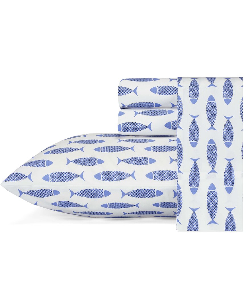 Shop Nautica Woodblock Fish 4pc Blue Sheet Set