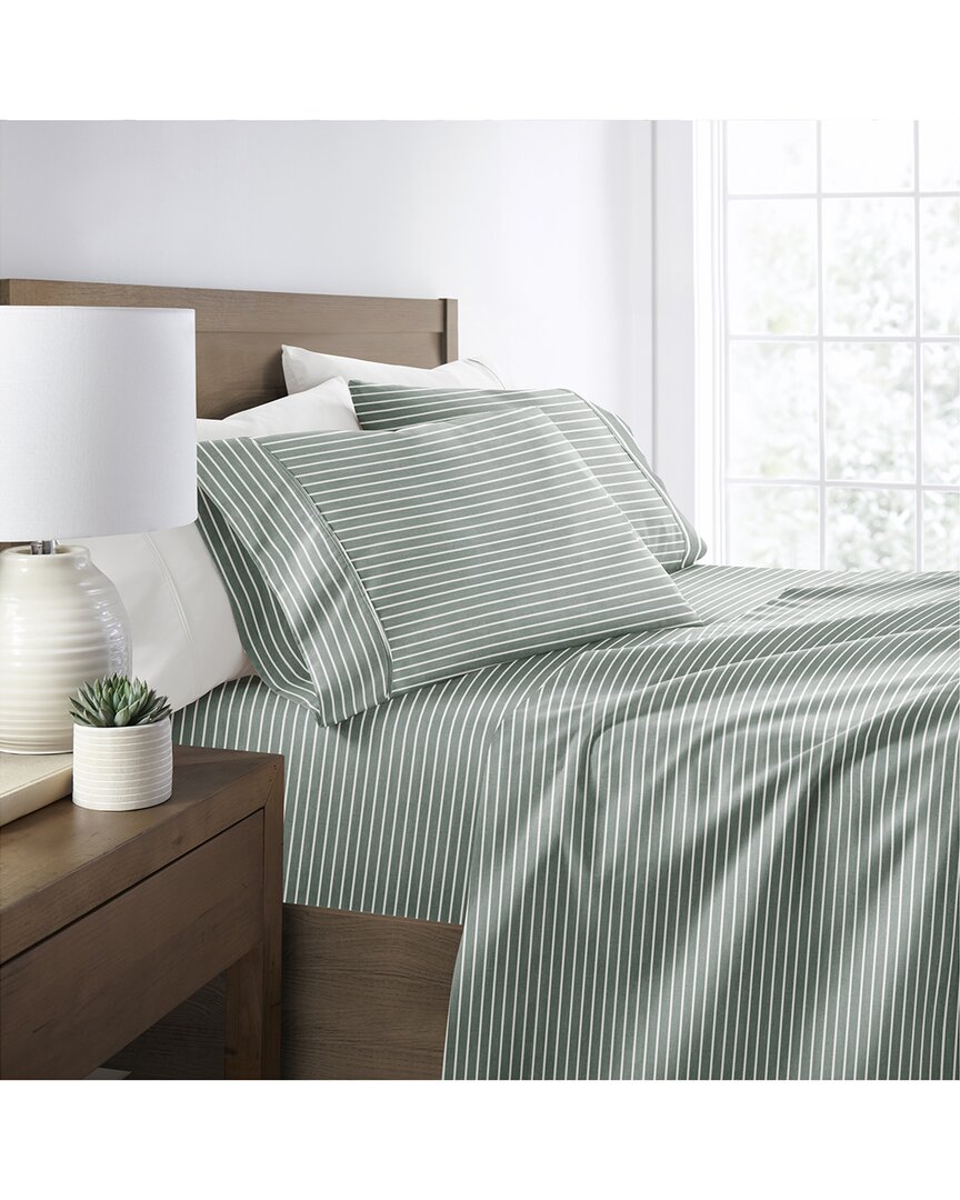 Shop Home Collection Soft Lines Patterned Ultra-soft Bed Sheet Set In Green
