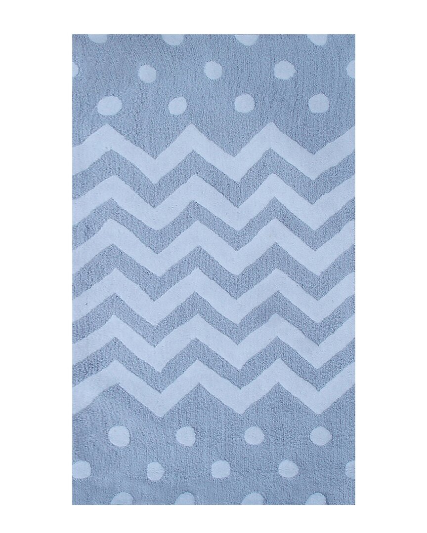 R16 Zig And Zag Hand-hooked Rug In Blue
