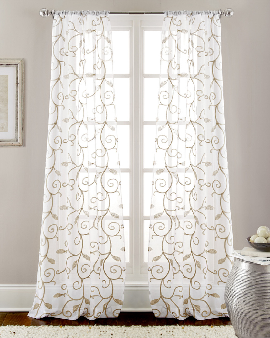 Home Essentials Leaf Swirl Embroidered Curtain Panel Pair