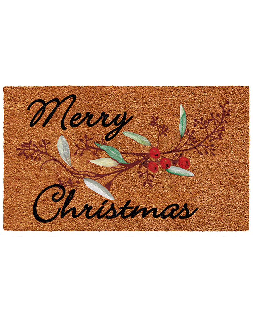 Home & More Merry Christmas Berries Coir/vinyl Doormat, 17" X 29" In Brown