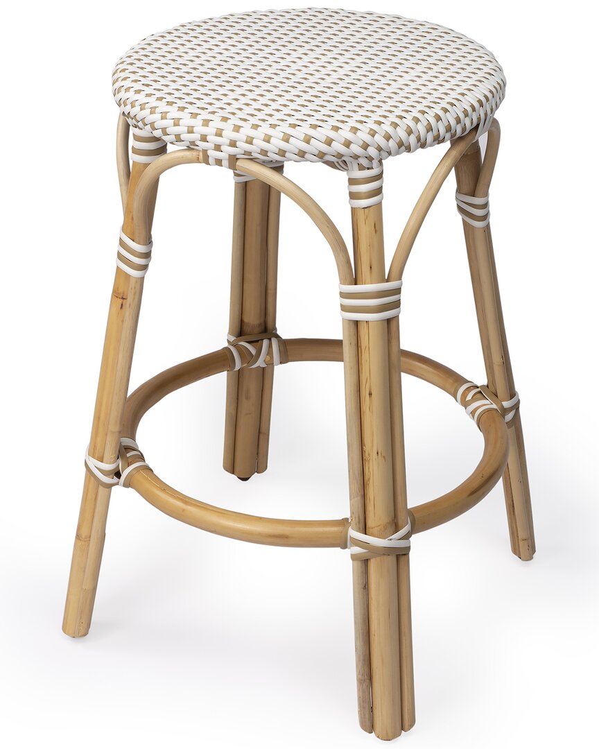 Butler Specialty Company Tobias Rattan Round 24in Counter Stool In White