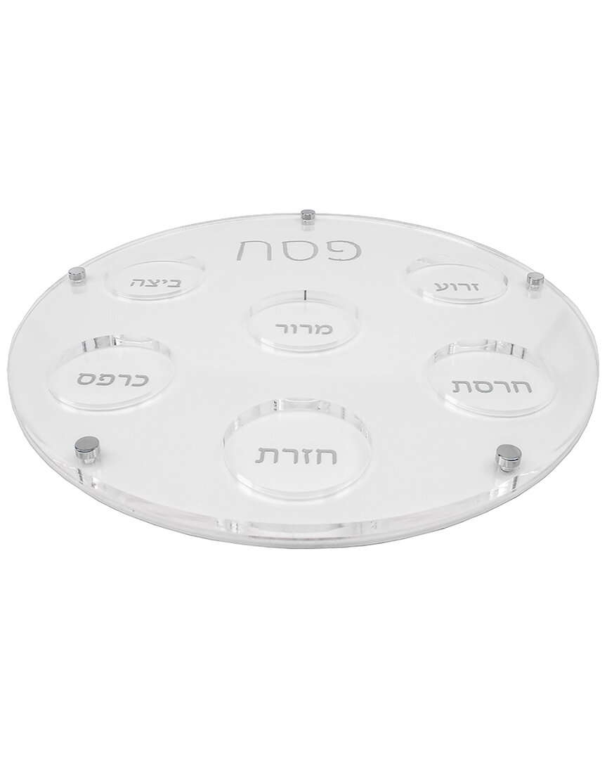 Noble Gift Lucite Passover Seder Plate With Silver Embroidered Leatherette Backing