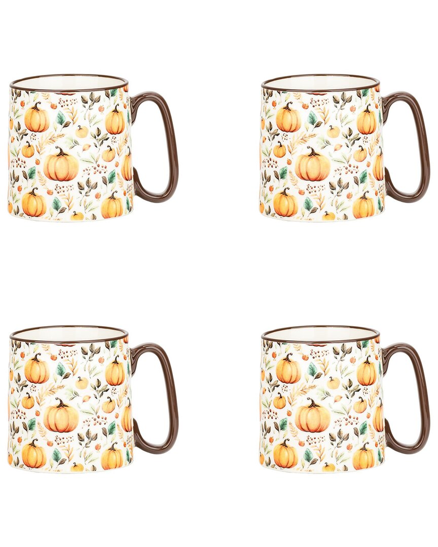 10 Strawberry Street Set Of 4 Bella Mugs: Harvest Berry Pumpkins In Yellow