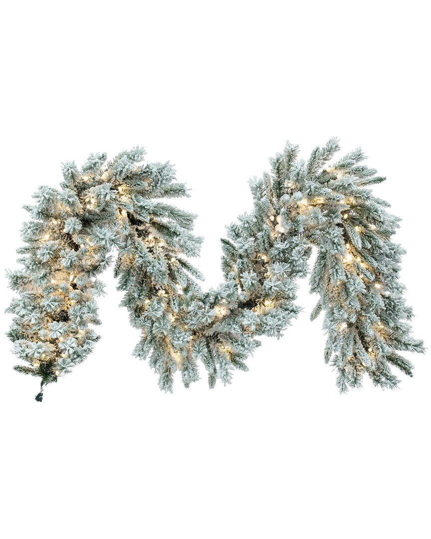Vickerman 9ft Flocked Utica Fir Artificial Pre-lit Garland With 150 Warm White  Led Mini Lights In Green