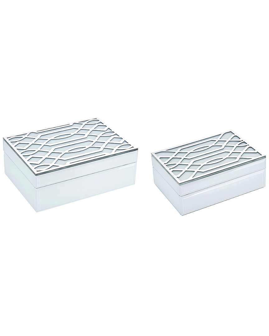 Sagebrook Home Set Of 2 White & Silver Boxes
