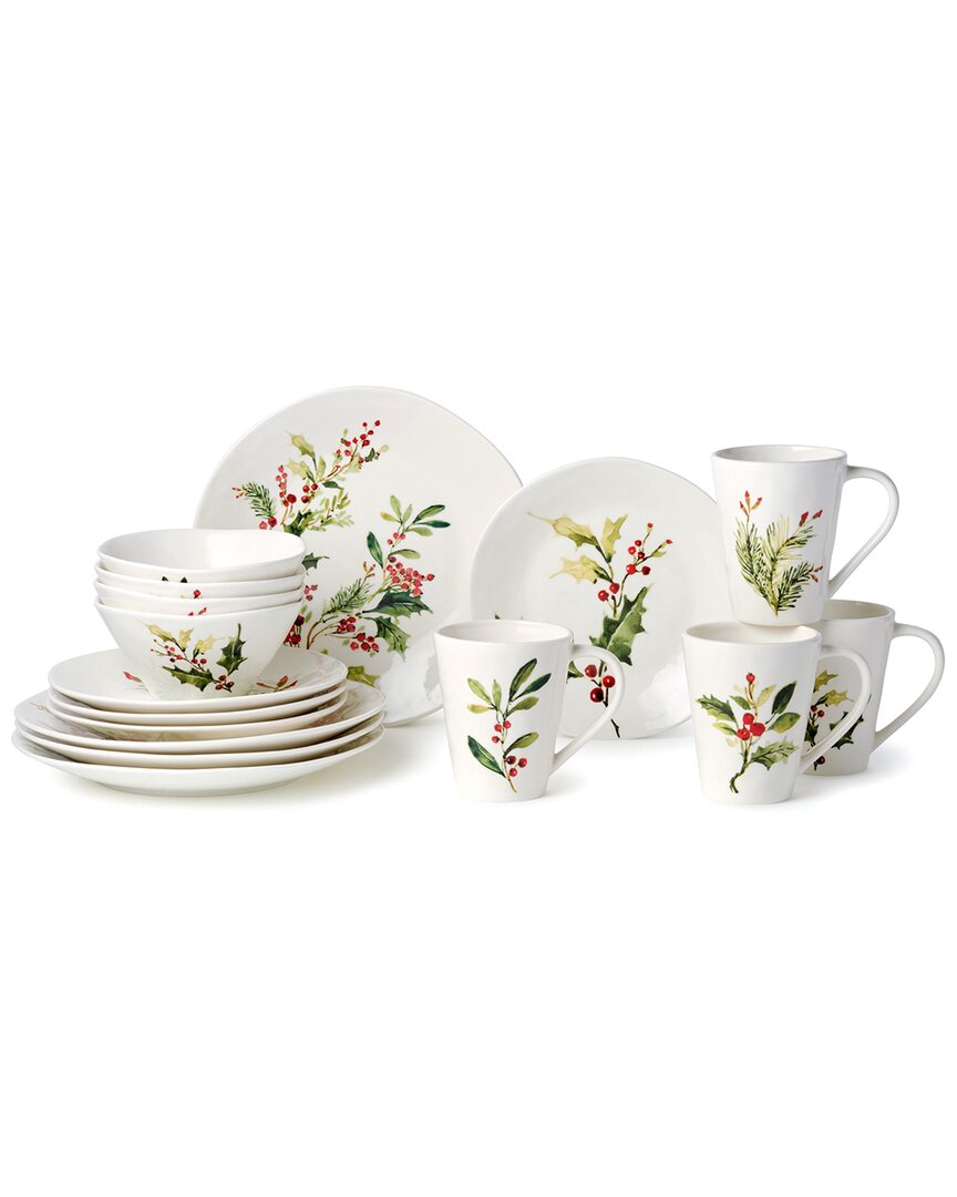 Certified International Holly & Vines 16pc Dinnerware Set In White