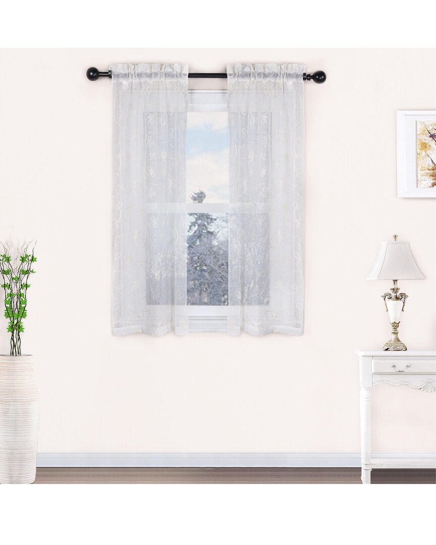 Superior 26x84 Bohemian Floral Scroll Sheer 2pc Curtain Panel Set In Ivory