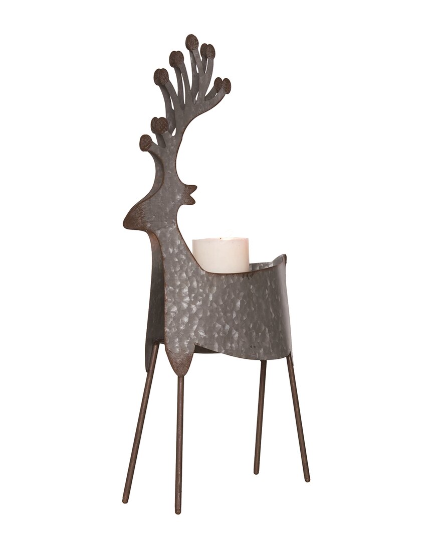 Transpac Metal 23.75in Gray Christmas Reindeer Candle Holder In Grey